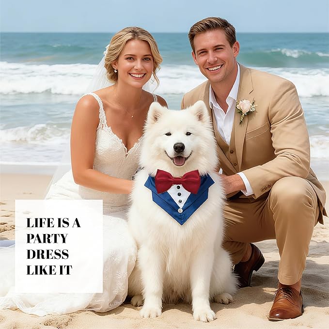 AVERYDAY Dog Tuxedo Wedding Outfit Bandana Collar with Bow Tie, Dog Tux Costume Suit with Bowtie for Small Medium Large Dogs & Cats, Pet Tuxedo Formal Wear for Engagement Birthday, Holiday, Christmas