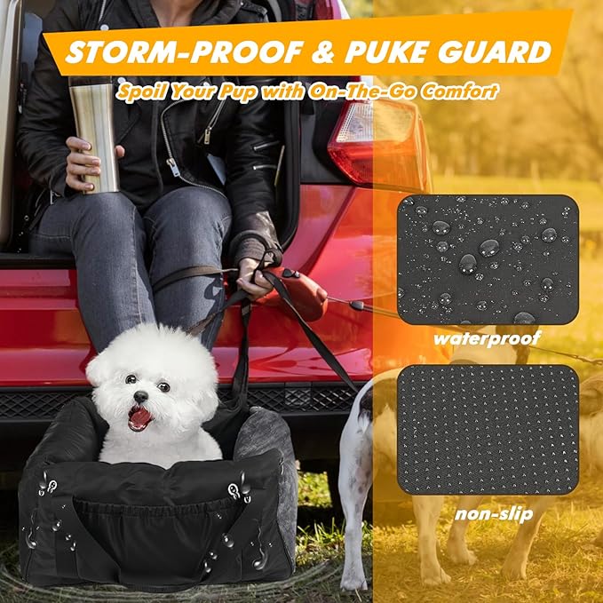 Dog Car Seat Cover for Cars, Dog Seat Cover Hammock, Non-Slip Backseat Extender with Mesh Window, Safety Leashes & Pockets, Waterproof Pet Car Protector for SUV, Truck, Sedan (Fits10-30lbs)