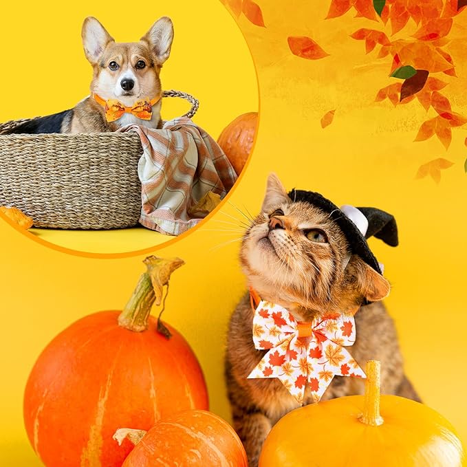 Talltalk 360 Pcs Valentines Day Dog Bow Ties Collars Set Adjustable St Patricks Day Dogs Neckties Grooming Supplies for Small Medium Large Easter Christmas Pet Cat Decoration(Thanksgiving)