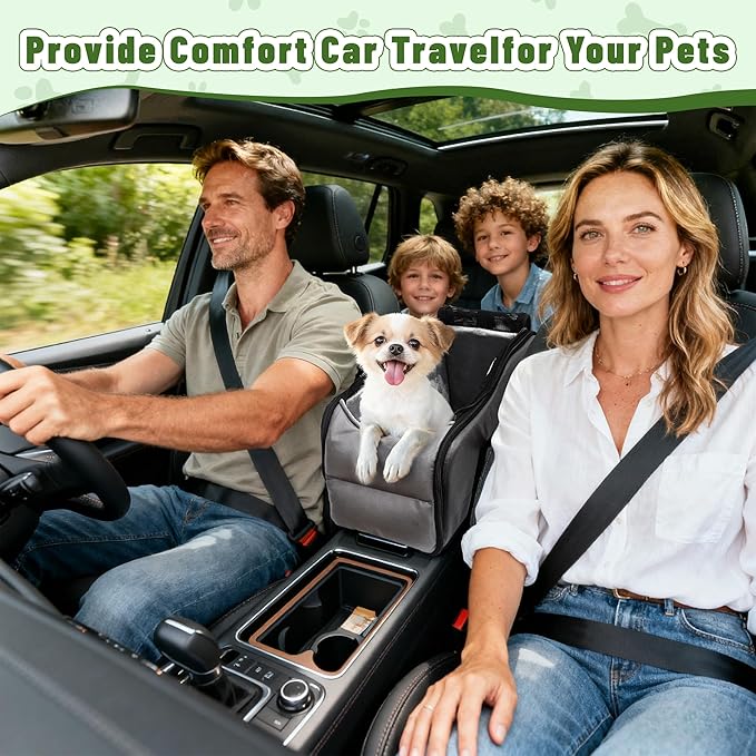 Center Console Dog Car Seat for Small Dogs, Portable Car Booster Seat, Upgrade Puppy Seat with Adjustable Seat Belts, Puppy Carrier Travel Backpack Supports Pets Up to 15 lbs