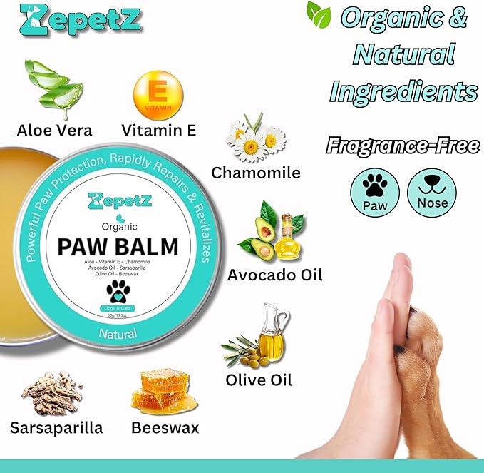 Lick-Safe Organic Paw & Nose Balm for Dogs, Cats – All-Natural, Hypoallergenic – Heals, Protects & Restores Dry, Cracked Paws, Snouts & Elbows – Aloe, Avocado Oil, Beeswax 1.75 oz - (2 Pack)