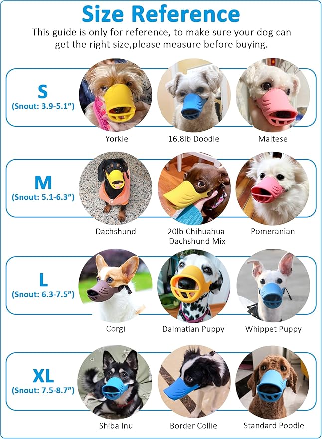 LUCKYPAW Dog Muzzle, Soft Duck Silicone Mouth Cover with Adjustable Strap for Small Medium Dogs, Best to Prevent Barking, Biting, and Chewing(Yellow,XL)
