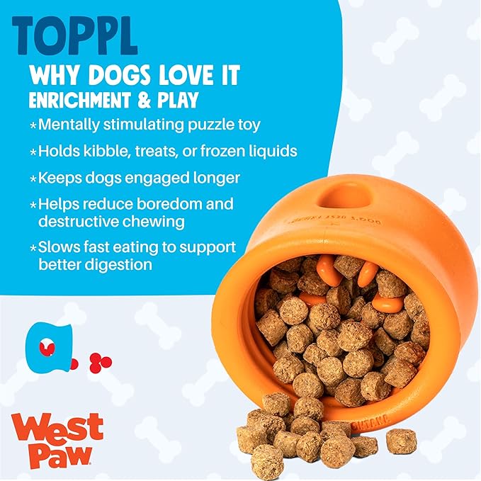 WEST PAW Zogoflex Toppl Interactive Treat Dispensing Dog Puzzle Play Toy, 100% Guaranteed Tough, It Floats!, Made in USA, Small, Granny Smith