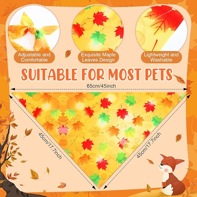 Preboun 50 Pcs Fall Thanksgiving Dog Bandana Bulk Pumpkin Maple Leaves Bandana for Dogs Triangle Kerchief Bib Scarf for Pets Costume Photo Props Accessories Pet Shops, 25 Styles (25.6 x 17.7 x 17.7)