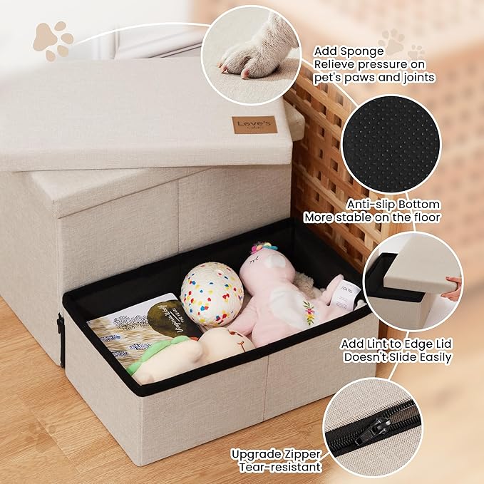 Love's cabin Dog Stairs with Storage 13" H,Foldable Pet Stairs for Small Medium or Large Dogs,Cat Puppy Steps Ramp with Zip up to 150 lbs(Beige,2 Steps no Condo)