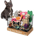Dog Toy Basket for Dogs and Cats (15” x 10” x 9”) - Heavy-Duty Carbon Steel Storage Bin Holds Pet Chew Toys, Bones, Ropes, Blankets, Towels, Treats - Dog Toy Box for Living Room Area Organization