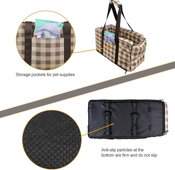 Dog Booster Car Seat ON Car Armrest Travel Bags for Dogs Cats Portable Center Console Dog Car Seat for Small Pets Up to 12 Lbs with Clip-On Safety Leash & Removable Washable Cover