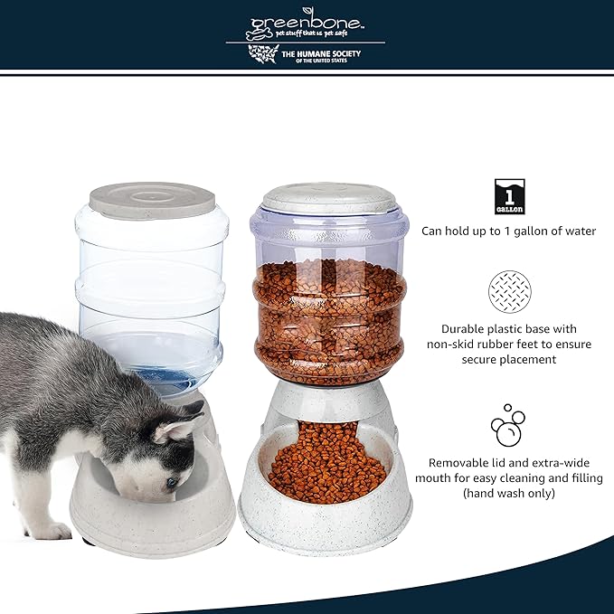 The Humane Society by Greenbone Gravity Feeder & Waterer Bundle - Durable, Pet-Safe, Non-Skid, Easy to Clean, for Pets