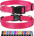 FunTags Reflective Dog Collar, Sturdy Nylon Collars for Puppy and Extra Small Girl and Boy Dogs, Adjustable Dog Collar with Quick Release Buckle,Pink,3/8" Width