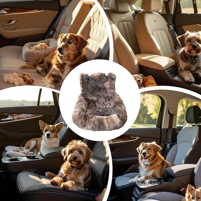 Pet Car Seat – Plush Travel Cat Booster, Non Slip Pet Cushion | Cozy Car Bed for Small Medium Large Puppy Kitten, Vehicle Adventures, Road Trip Travel, Truck Backseat, Camping, Vet Visit and SUV Ride