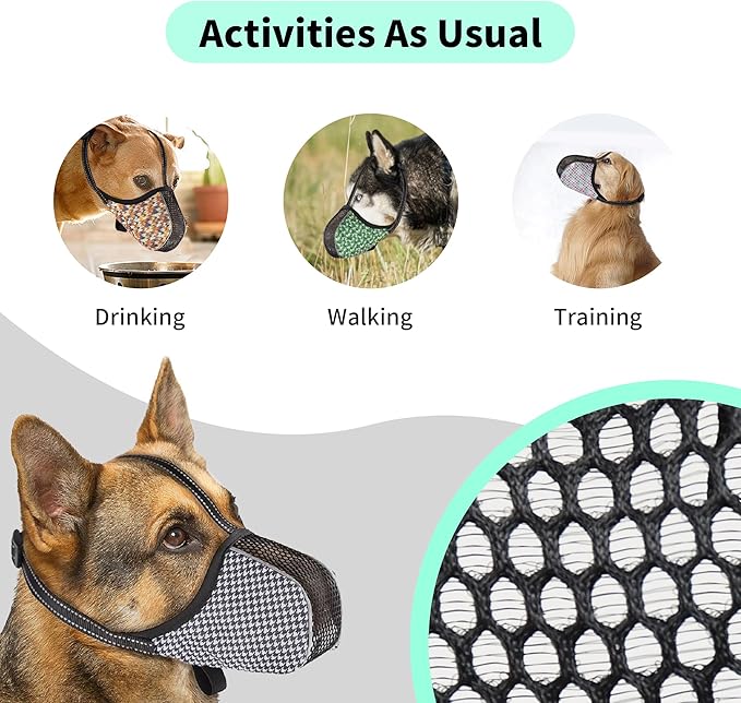 Dog Muzzle for Extra Small Dogs Soft Air Mesh Muzzles Anti & Prevent Biting Chewing Barking Reflective Ajustable Full Coverage Dog Mouth Guard Cover for Grooming Scavenging Black XS