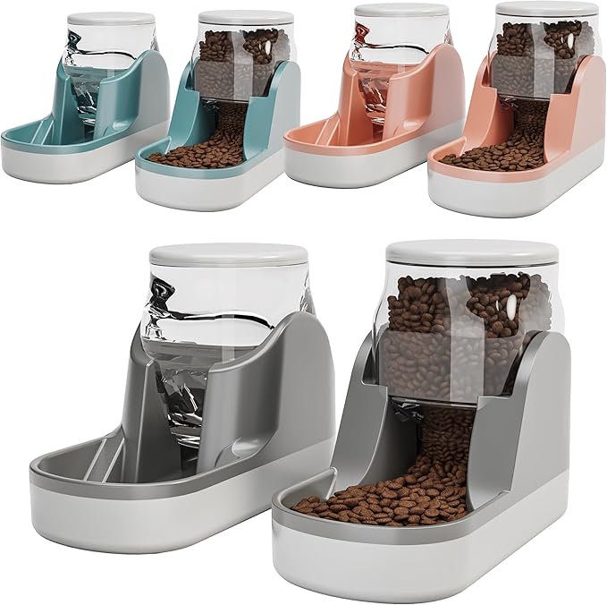 2 Pack Automatic Dog Cat Feeder and Water Dispenser Gravity Food Feeder (Grey)
