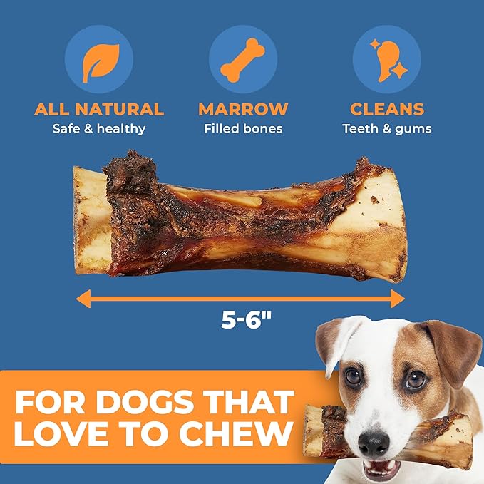 K9warehouse USA Marrow Bones for Dogs – All-Natural 5-6" Beef Bone Marrow Dog Treats – Long Lasting Bones for Aggressive Chewers – High-Protein Chews for Small, Medium, Large & Extra Large Breeds