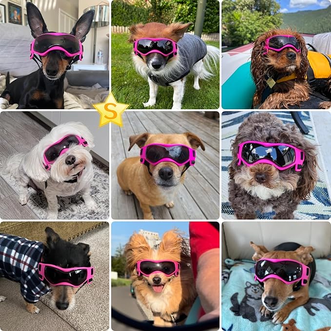 PETLESO Dog Goggles Small Breed, Dog Sunglasses UV Protection Puppy Eyewear for Small Pet Outdoor Riding Driving, Pink S