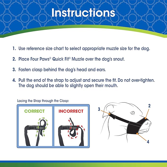 Four Paws Walk-About Quick-Fit Adjustable Dog Muzzle for Large Dogs, Washable & Breathable, Black, 1 Count