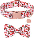 Christmas Dog Collar with Bow Tie, Cotton Christmas Bowtie Collar for Medium Girl Boy Dog, Comfortable Dog Collar Bowtie with Durable Metal Buckle, Adorable Pet Collar,S,Neck 10-16in