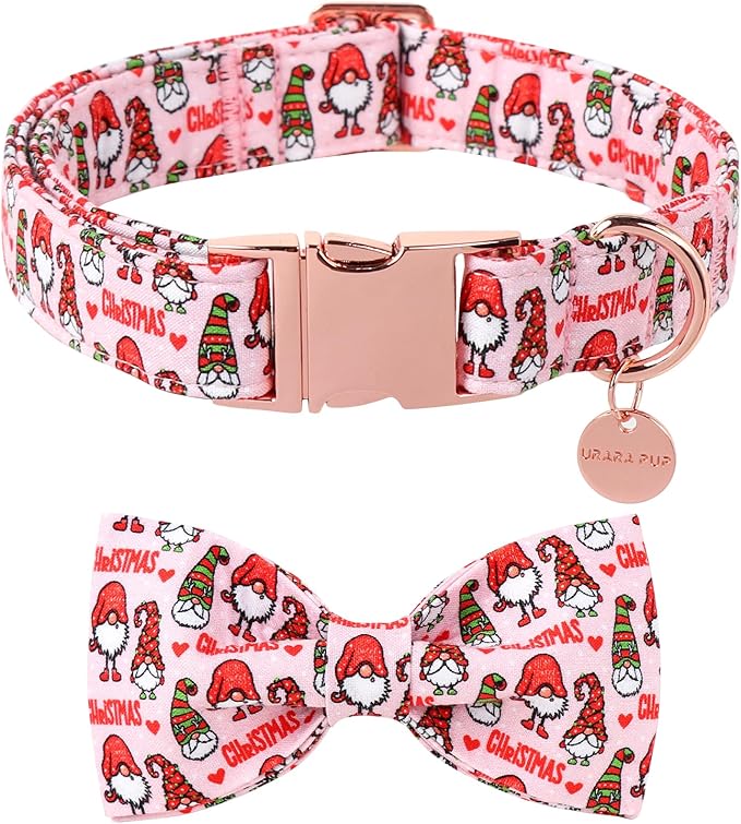 Christmas Dog Collar with Bow Tie, Cotton Christmas Bowtie Collar for Medium Girl Boy Dog, Comfortable Dog Collar Bowtie with Durable Metal Buckle, Adorable Pet Collar,S,Neck 10-16in