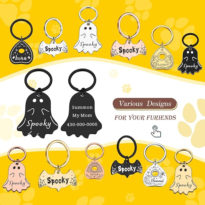 Personalized Christmas Dog Collar Tag – Goth Ghost Bat Pet ID Tags for Dogs & Cats, Christmas Accessories for Pet, Xmas Stocking Stuffers,Cute Winter Gifts for Pets (Ghost-Shaped ID Tag)