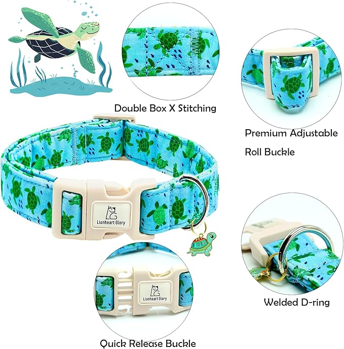 Lionheart glory Dog Collar Blue Sea Turtles Dogs Collar Spring Summer Cute Collars Dog Boy or Girl Soft Durable Adjustable Collars for Large Dogs Pet Gift