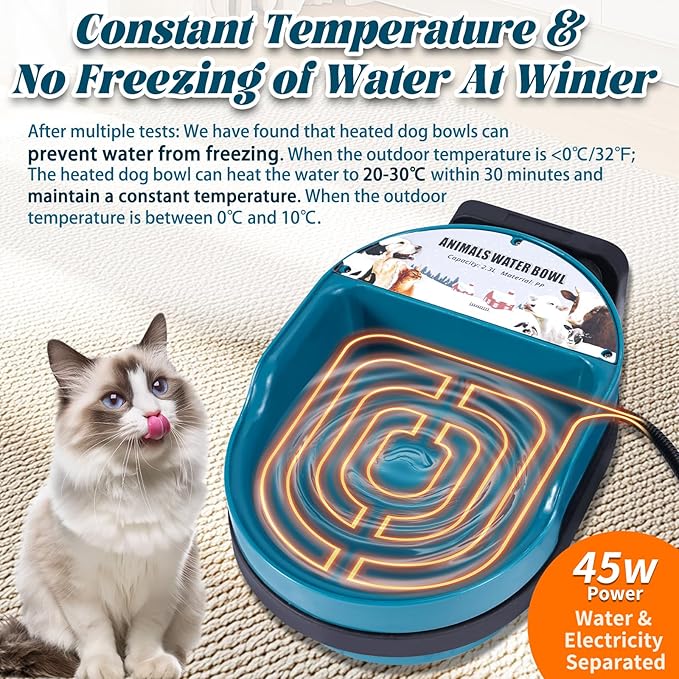 Heated Water Bowl for Dog and Cat,Heated Chicken Waterer, Outdoor Heated Pet Water Dish with Float Valve,Heated Bird Bath in Winter for Outdoors,Anti-Chew Cord,48W