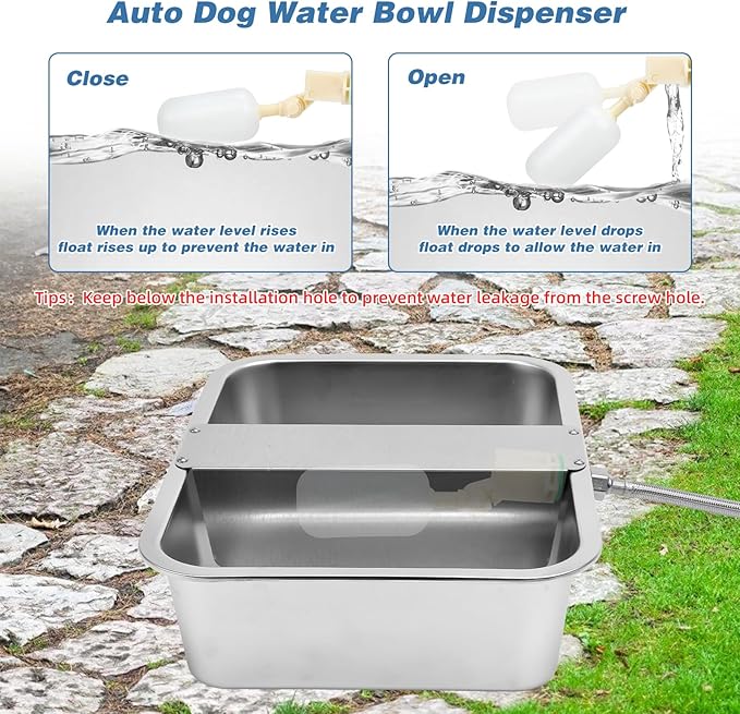 YUEPET 5 Gallon Auto Dog Water Bowl Dispenser Outside Automatic Water Dispenser for Large Dogs Stainless Steel Auto-Fill Dog Waterer Feeder with Float Valve for Pets Indoor Outdoor Use