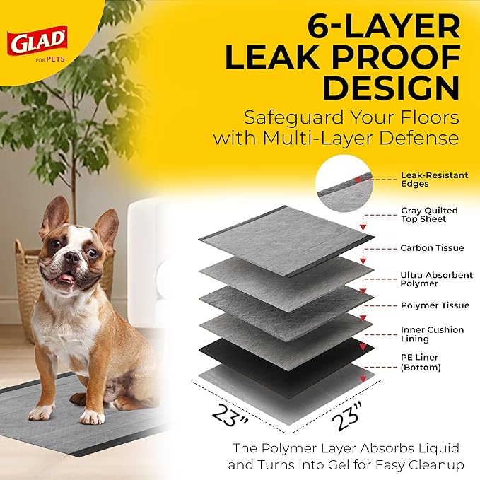 Glad for Pets Black Charcoal Puppy Pads | Puppy Potty Training Pads That ABSORB & NEUTRALIZE Urine Instantly | New & Improved Quality Dog Training Pads, 30 count