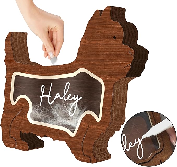 Yorkshire Terrier Hair Keepsake Box Wooden Fur Holder for Dog Unique Shape Standable Tabletop Decor Dog Memorial Gift for Pet Lover Family Friends Storing Hair Teeth Ashes PSD6-31L