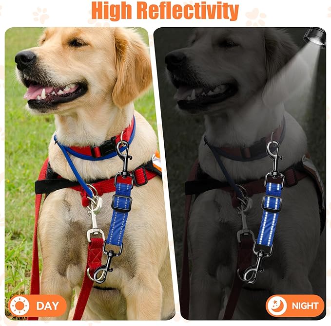Dog Collar Safety Clip, Adjustable Backup Safety Strap, Double-Ended Leash Connector, High Reflectivity, Suitable for Dog Harnesses to Collar Safety Clips (Blue)