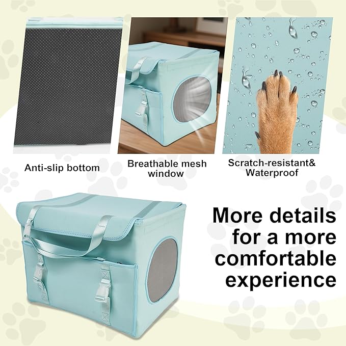Dog Travel Seat, Pet Booster Seat for Small Dogs with Safety Tether Leash, Machine Washable, Durable and Keeps Shape, Breathable Mesh Sides, Storage Pocket in Front, Fits Car Truck SUV, Green