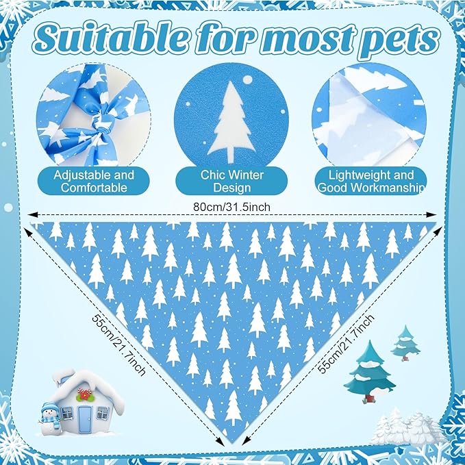 Preboun 50 Pcs Winter Dog Bandanas Bulk Blue Snowflakes Snowmen Bandanas for Dogs Triangle Kerchief Bibs Scarf Set for Pet Costume Photo Props Accessories Pet Shops, 25 Styles (31.5 x 21.7 x 21.7)