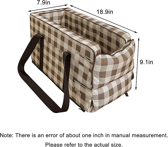 Dog Booster Car Seat ON Car Armrest Travel Bags for Dogs Cats Portable Center Console Dog Car Seat for Small Pets Up to 12 Lbs with Clip-On Safety Leash & Removable Washable Cover