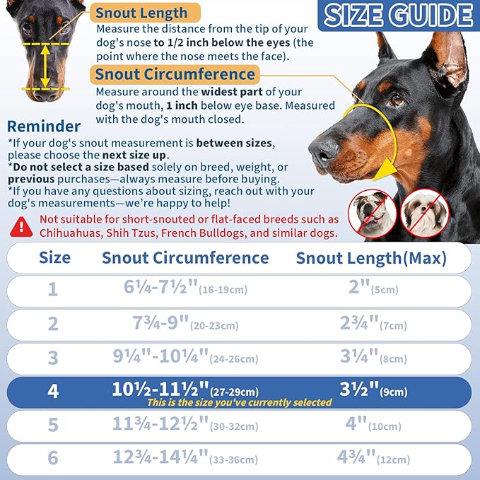 BARKLESS Dog Muzzle to Prevent Biting, Scavenging, Basket Muzzle for Large Medium Sized Dogs, Soft & Lightweight & Sturdy Mouth Cover with Removable Collar Loop for Training, Walking (Black, 4)