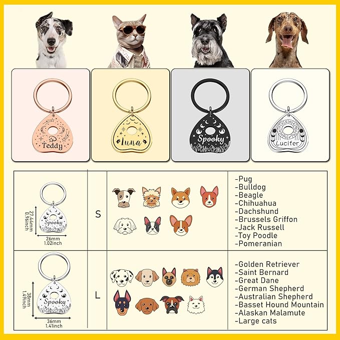Personalized Christmas Dog Collar Tag – Goth Ghost Bat Pet ID Tags for Dogs & Cats, Christmas Accessories for Pet, Xmas Stocking Stuffers,Cute Winter Gifts for Pets (Planchette-Shaped ID Tag)