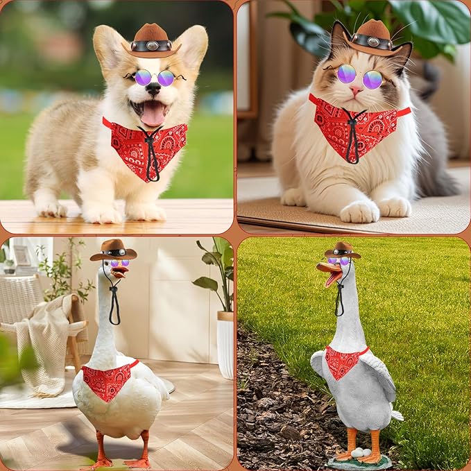 Pet Cowboy Costume with Dog Cowboy Hat Cat Bandana Scarf Sunglasses Western Cosplay Halloween Costumes for Small Dogs Cats Accessories
