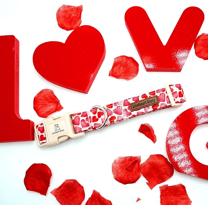 Lionheart glory Valentine Collar, Red Hearts Dog Collar for Medium Cute Dog Collars Spring Female Pet Gift Adjustable Heavy-Duty Holiday Dog Collar Plastic Buckle