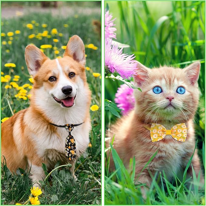 Eccliy 120 Pcs Spring Dog Bow Ties Collars Bulk Daisy Dog Collar Bows Spring Pet Bowtie Adjustable Sunflower Cat Neckties for Small Medium Large Pet Accessories