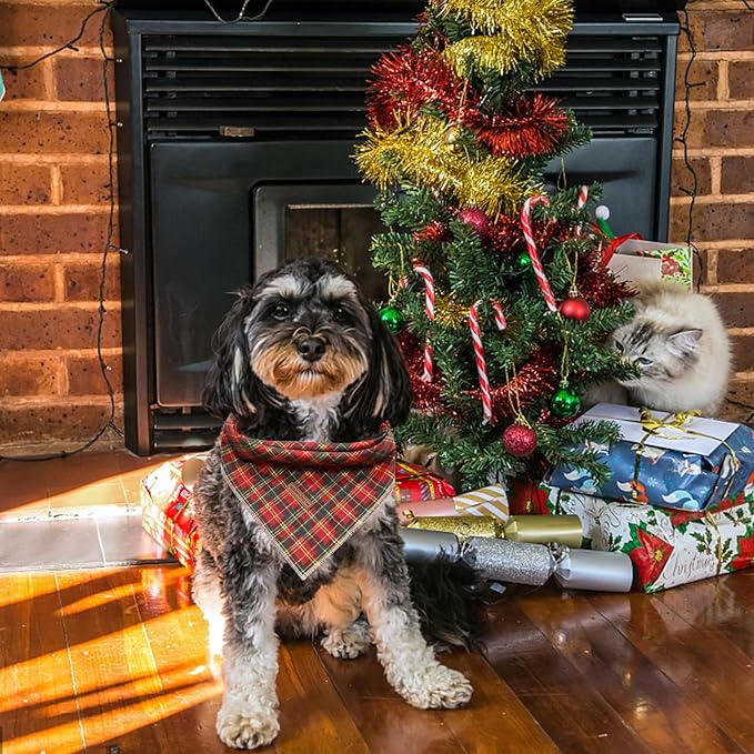 Elegant little tail Dog Bandana, Christmas Dog Bandana 1PC Dog Bandanas Holiday Bib Scarf Soft Washable Square Dog Scarf Adjustable Dog Kerchief for Small Medium Large Dogs