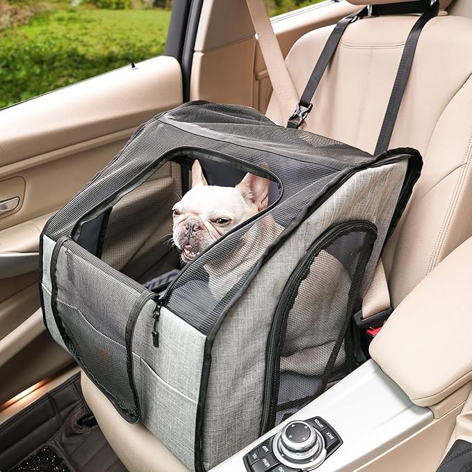 Travel Safety Carrier for Pets, Collapsible Dog Crate for Car Travel, Portable Car Seat Kennel for Small Medium Dogs Cats with Storage, Soft Dog Soft-Sided Carrier with Mesh Zipper Windows L
