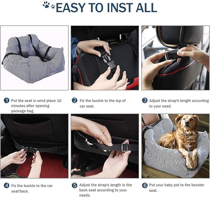 Dog Car Seat, Pet Booster Seat,Dog Travel Car Carrier Bed Safety Seats with Storage Pocket and Clip-On Safety Leash for Small Dog Puppy and Cats,Dual-Use for Car and Home