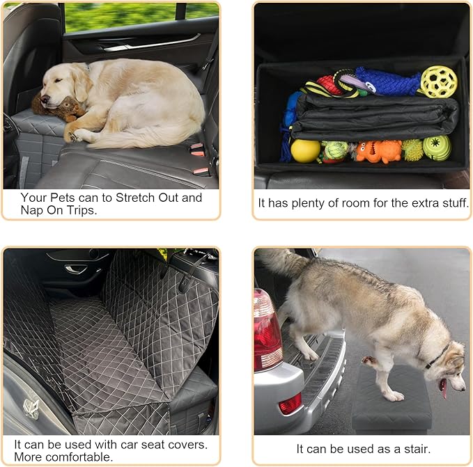 GJEASE Car Back Seat Extender for Large Dogs up to 200lbs,Dog Car Back & Front Seat Extender with Storage,Pets Can to Have The Whole Front/Back Seat to Stretch Out and Nap On Trips
