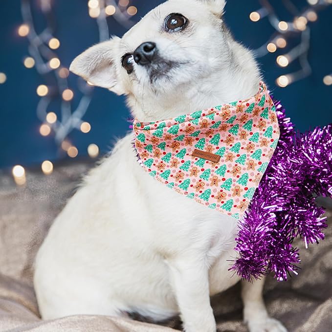 Elegant little tail Dog Bandana, Christmas Dog Bandana 1PC Dog Bandanas Holiday Bib Scarf Soft Washable Square Dog Scarf Adjustable Dog Kerchief for Small Medium Large Dogs