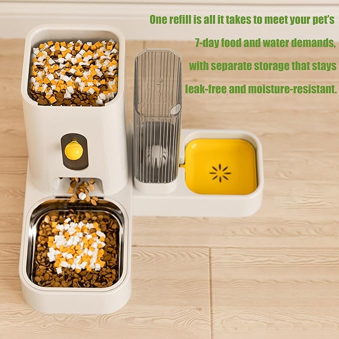 Automatic 2-in-1 Dog Feeder and Gravity Water Dispenser, Double Bowls Pet Feeding Station, Easy to Use & Clean, Suitable for Small to Medium Dogs and Puppies