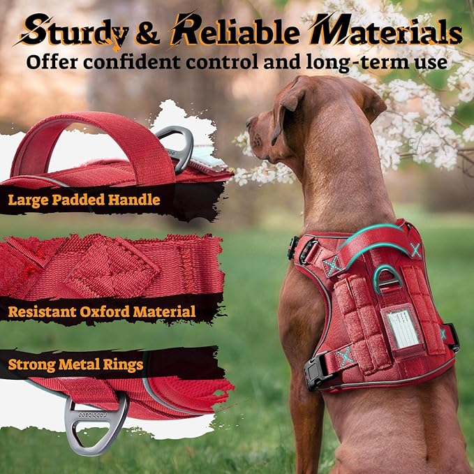 rabbitgoo Dog Harness Small Sized No Pull, Tactical Service Pet Vest with Molle and Control Handle, Adjustable and Reflective Military Harness for Easy Walking and Training, Red, S