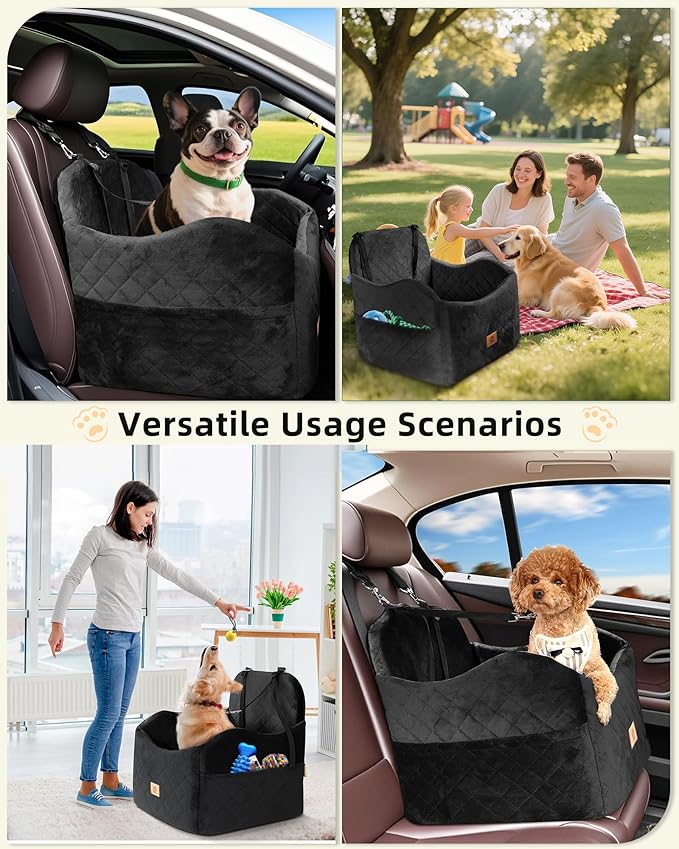 Car Seat Booster for Dog: High-Support Memory Foam Pet Car Seat for Small/Medium Dogs Under 35lbs with Elevated Cushion - Detachable Washable Puppy Travel Bed for Driving with Pockets
