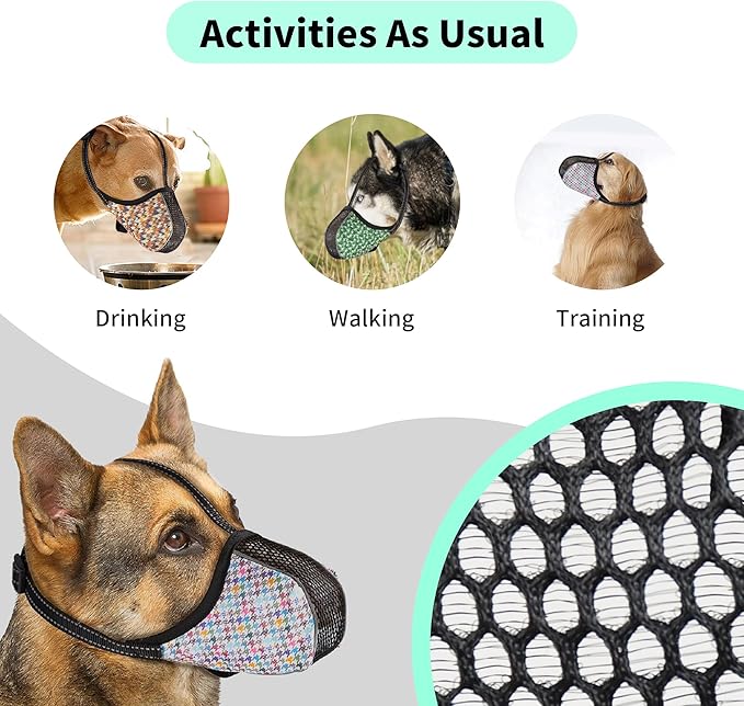 Dog Muzzle for Large Dogs to Prevent Biting Chewing Barking Soft Air Mesh Muzzles Reflective Ajustable Full Coverage Dog Mouth Guard Cover for Grooming Scavenging Colour L