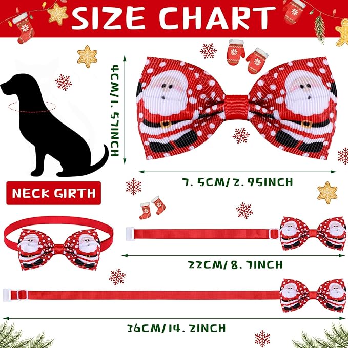 Eccliy 120 Pcs Christmas Dog Bow Tie Collar Bulk Christmas Dog Neck Ties Xmas Adjustable Pet Bowties Santa Claus Snowman Pattern Cat Collar Bow for Large Medium Small Pet Holiday Party Decoration