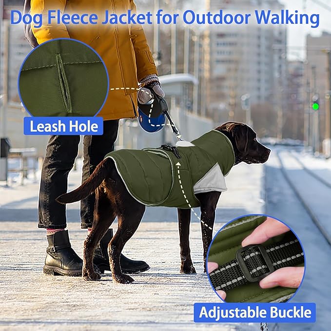 MIGOHI Snowproof Dog Coat - Thick Fleece Dog Jacket with Adjustable Collar, Keep Warm Winter Coat for Medium Dogs Cold Weather Walking Playing,Australian Shepherd,XL,ArmyGreen