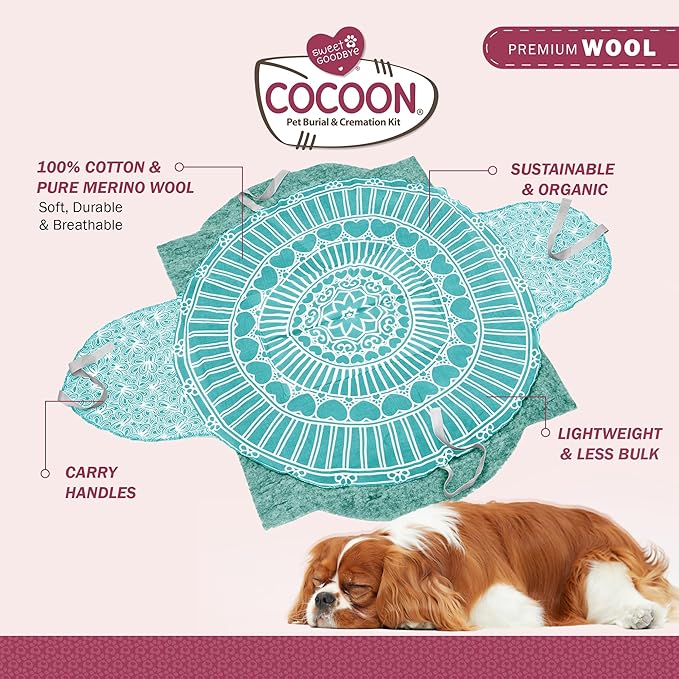 Cocoon® - Eco-Friendly Pet Burial & Cremation Ceremony Kit (Premium Wool) - Casket for Dogs and Cats (Choose Size & Color) (Medium, Aqua)