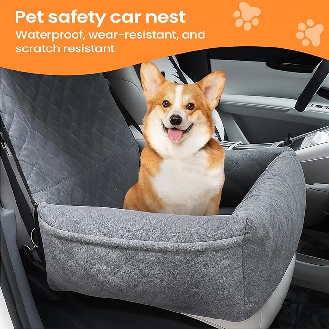 Plush Dog Car Seat for Dogs & Cats, Comfortable Pet Car Seat with 2 Side Pockets, Washable Pet Seats for Vehicle RV SUV Truck Front and Backseat Travel Road Trip Outdoor Commuting