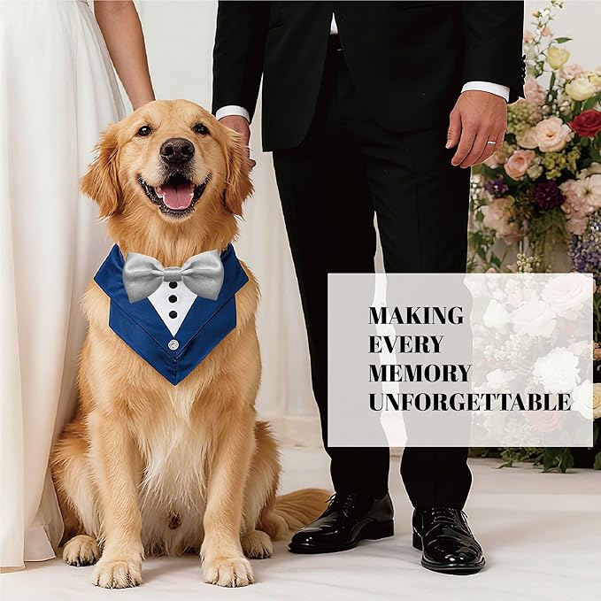 AVERYDAY Dog Tuxedo Wedding Outfit Bandana Collar with Bow Tie, Dog Tux Costume Suit with Bowtie for Small Medium Large Dogs & Cats, Pet Tuxedo Formal Wear for Engagement Birthday, Holiday, Christmas